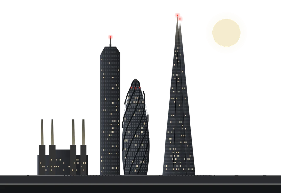 Illustration of the City of London skyline at night